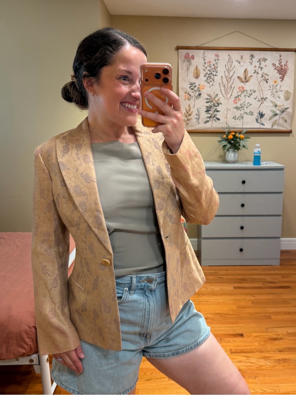 Vintage Giorgio Armani Tan Patterned Single-Button Blazer with Top 6